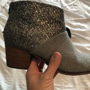 TOMS gray felt booties with metallic